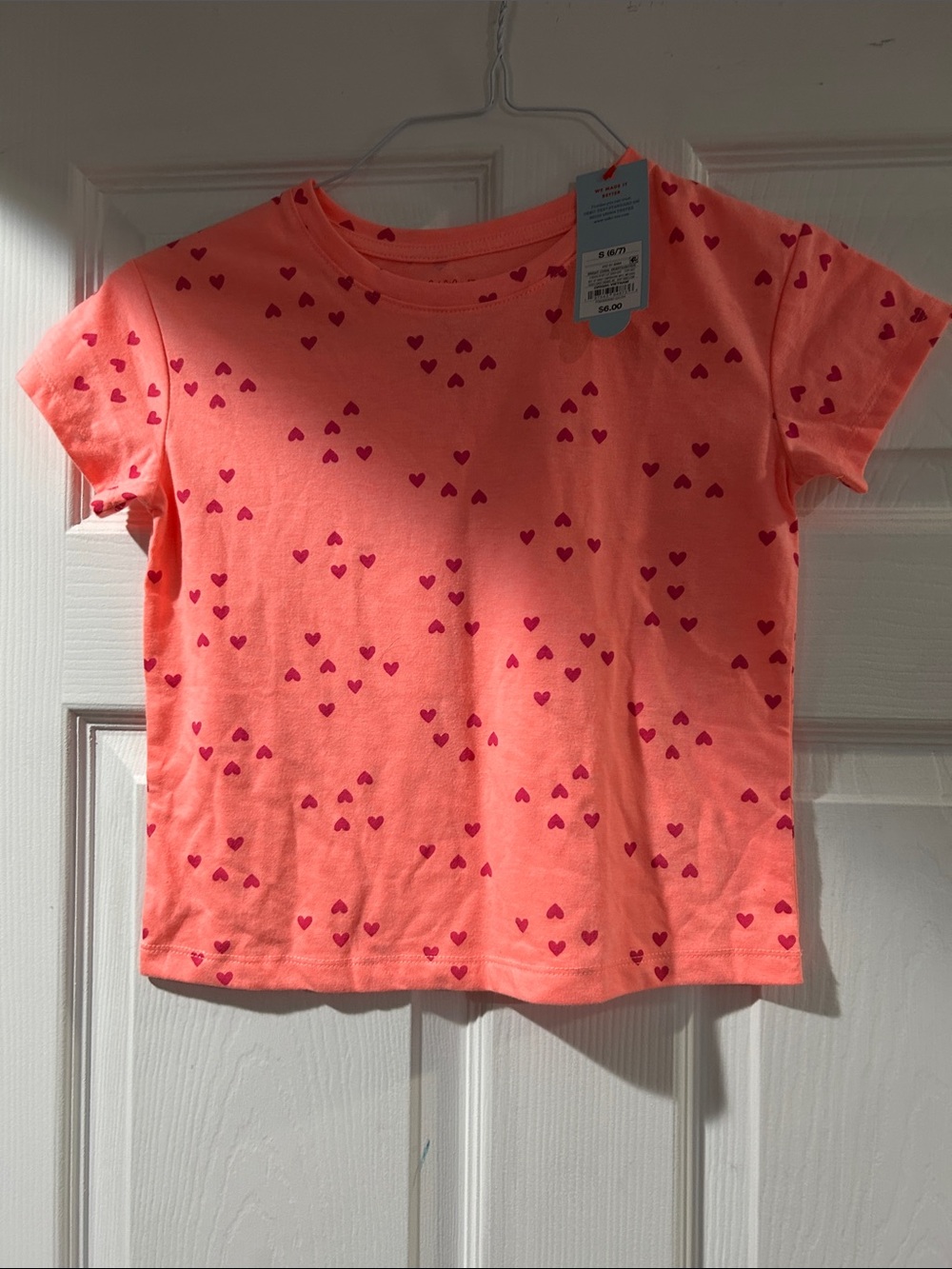 Brand New Girls' cat & jack Coral Heart Print Short Sleeve Tee Sz S